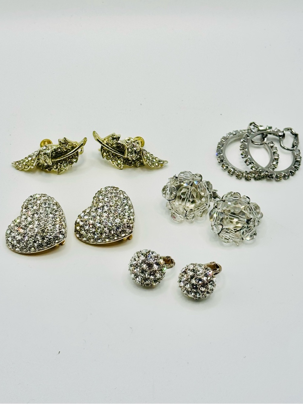5 Pairs of Vintage Rhinestone/Crystal Clip On Earrings